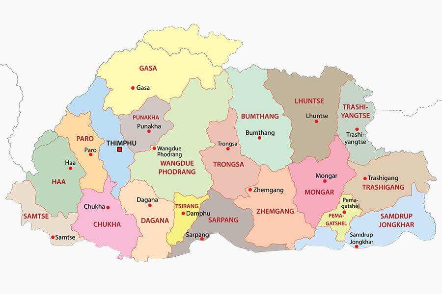 map for your bhutan tour packages