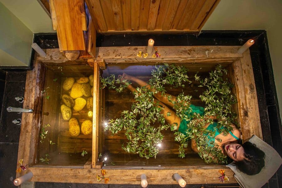 hot stone bath in bhutan retreat tours