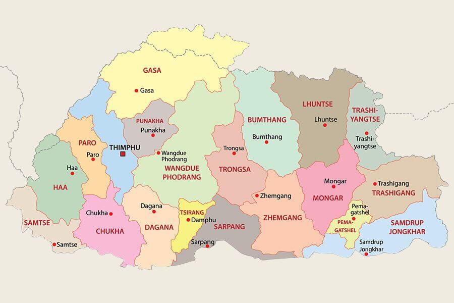 map for your bhutan tour packages